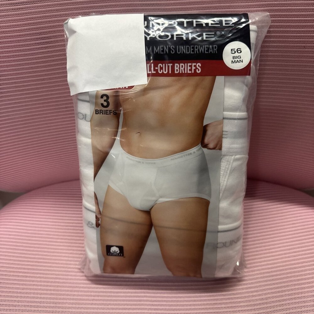 Roundtree & Yorke Big Men's 56 Full Cut Briefs Premium Cotton Underwear 3 Pair